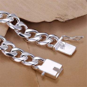 925 Sterling Silver 8mm Sideways Bracelet Chain For Men Women