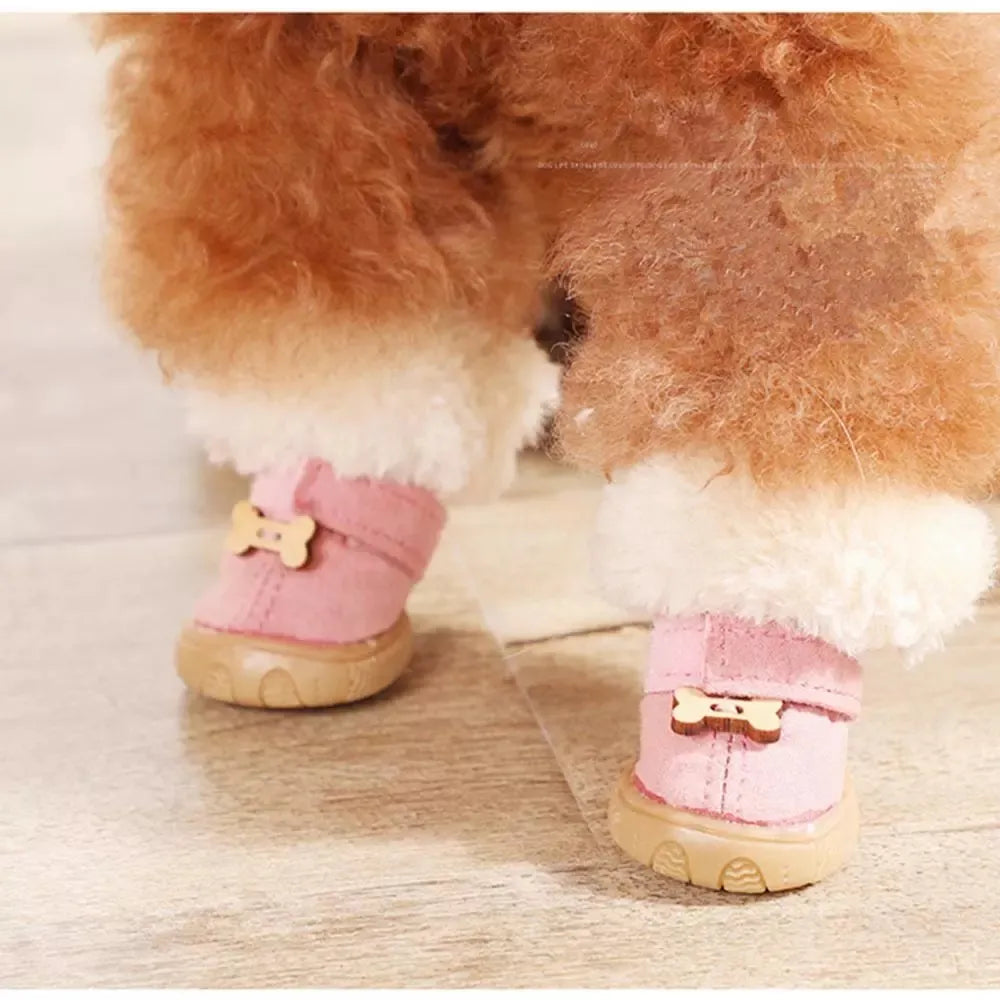 Winter Warm Dog Shoes for Small Dog Shoes Thick Plush Anti-slip Dog Snow Boots for Teddy Chihuahua