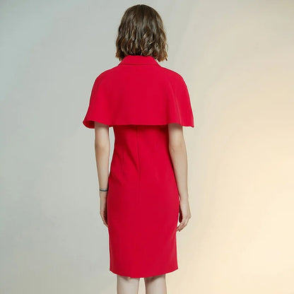 women's new style dress solid Cape slim dress short sleeve red Dress female sheath dresses