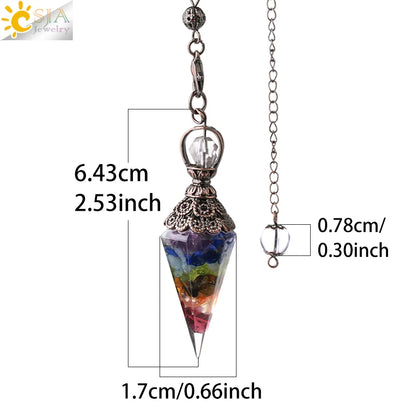 CSJA 7 Chakra Healing Crystals Pendulum for Dowsing Divination Quartz Natural Stone Pendulums Antique Reiki Pendant Pendulo