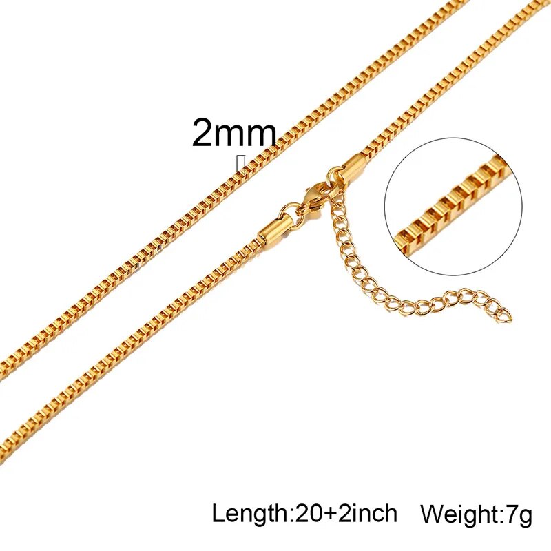 Box Chains Necklaces Delicate Square Links Stainless Steel Chains 2mm 4.5mm Necklace For Men Women 18 To 24 Inch