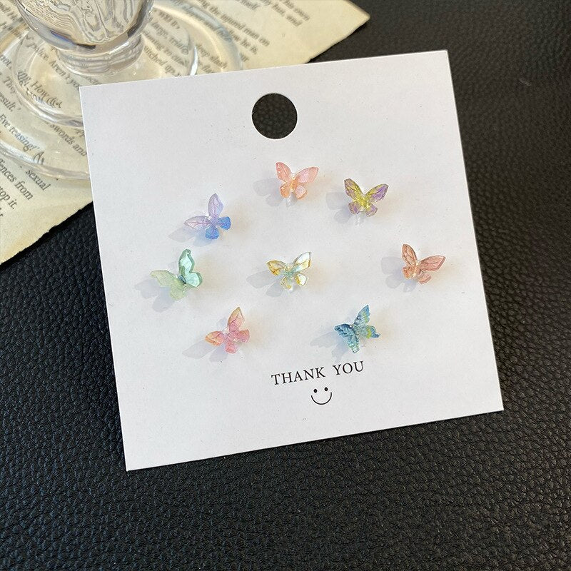 Simple Colorful Fairy Stereo Butterfly Stud Earrings For Women Mini Cute Hypoallergenic Butterflies Earring Party Jewerly