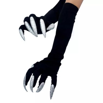 Cool Halloween Gloves Long Ghost Claw Dress Up Gloves Fashion Black Long Nails Cosplay Halloween Funny Gloves