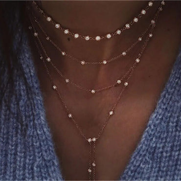 New Vintage Crystal Geometry Star Moon Lock Necklace For Women Boho Multi-level Pendants Necklaces Chokers Jewelry Gift