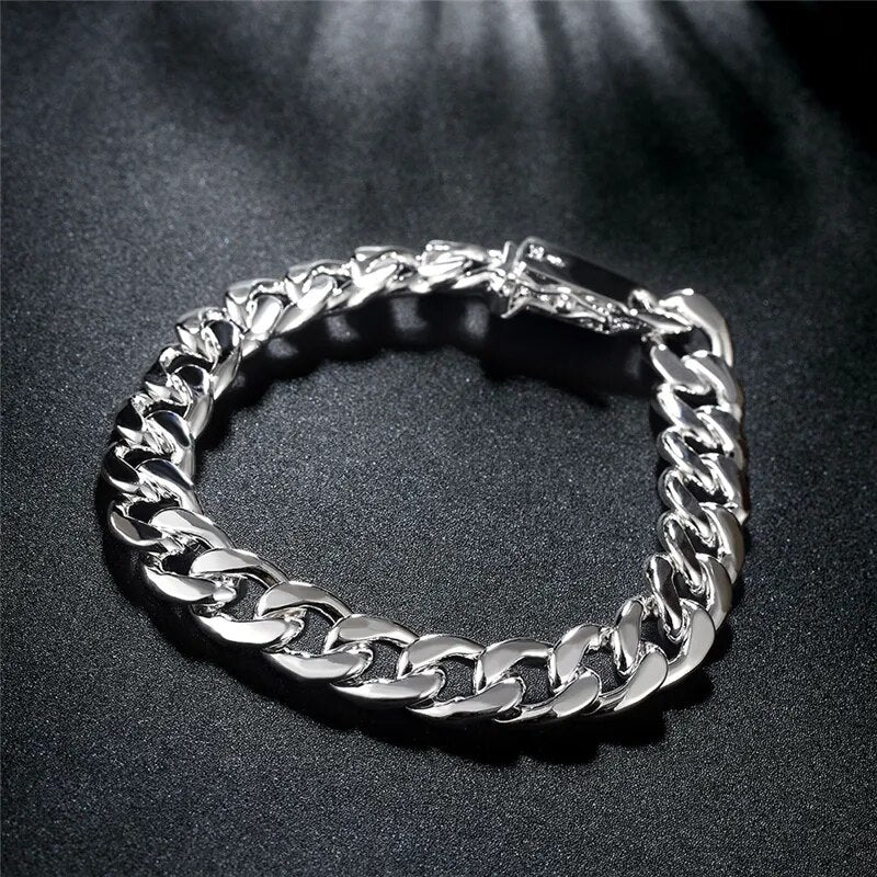 Chaîne de bracelet latérale en argent sterling 925 de 8 mm pour hommes et femmes