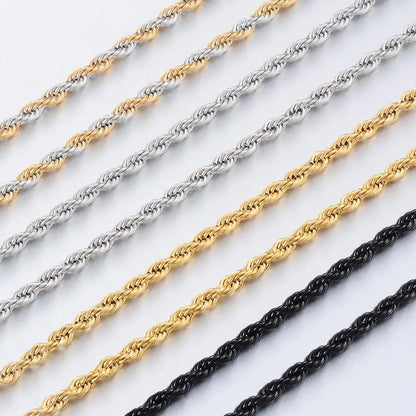 Width 2/3/4/5/6mm 316L Stainless Steel Gold Color Twisted Rope Chain Necklace For Men's and Women's Jewelry