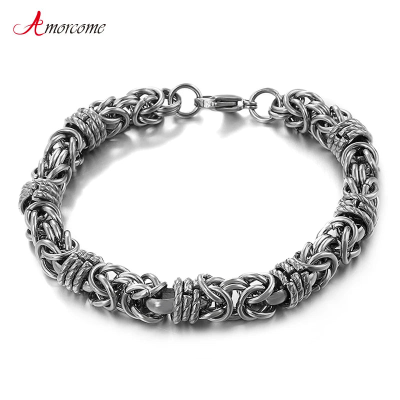 Amorcome Men's Bracelets Stainless Steel Link Chain Bracelet for Women Fashion Armband Unisex Hand Jewelry Couple Gifts