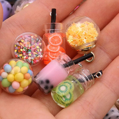 10Pcs 8-30 Styles Mix Glass Bottles Milk Tea Cup Ball Earring Charms Diy Findings Keychain Bracelets Pendant For Jewelry Making