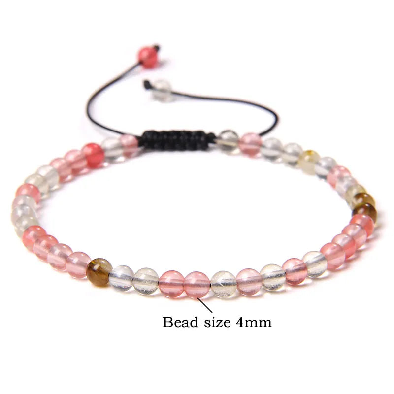 Adjustable 4MM Stone Beads Bracelet For Women Natural Agates Bangles Onyx Lapis Lazuli Woven Bracelet For New Year Gift Jewelry