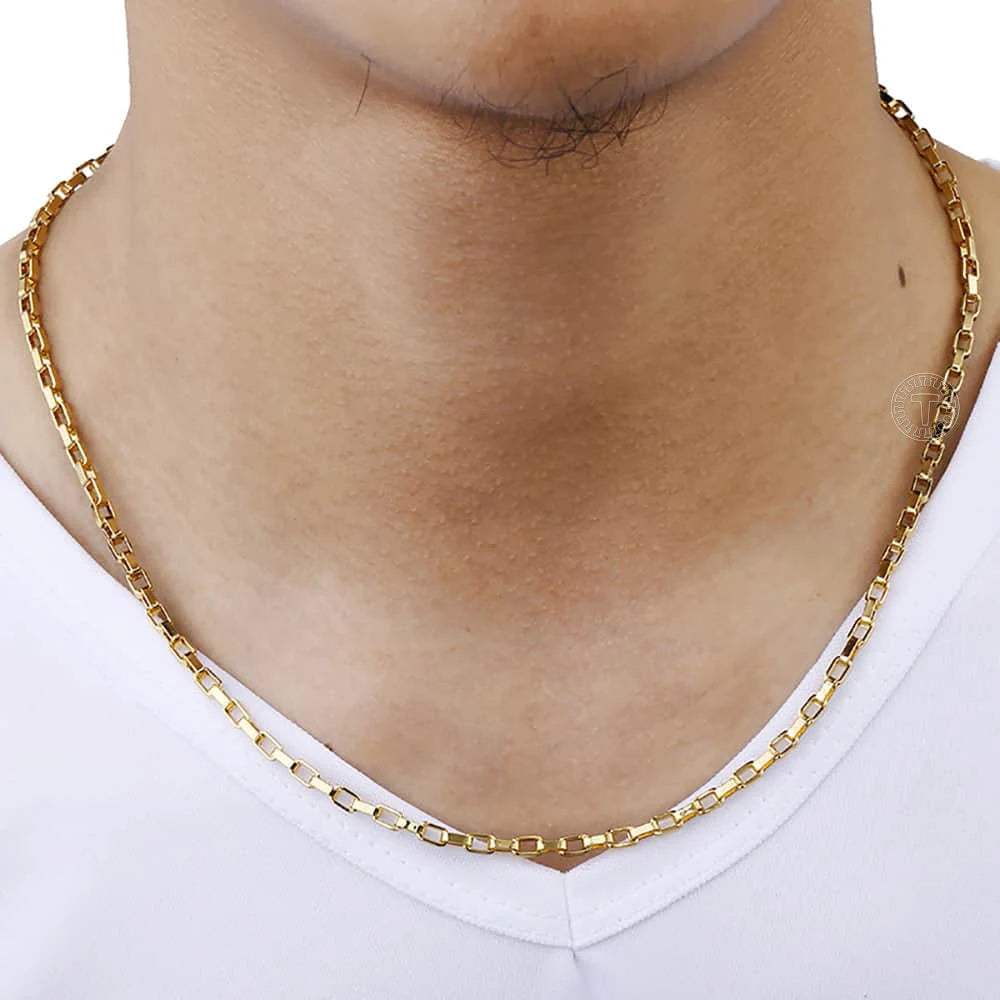 Trendsmax Men's Necklace Gold Color Geometric Open Box Link Chain Male Jewelry Gifts 3mm KGN376