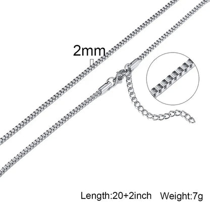 Box Chains Necklaces Delicate Square Links Stainless Steel Chains 2mm 4.5mm Necklace For Men Women 18 To 24 Inch