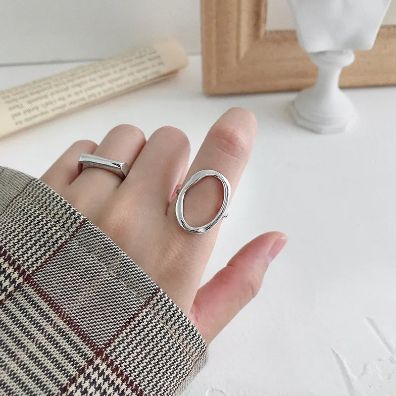 Silver Color  Irregular Hollow Opening Rings for Women Couple Fashion Simple Geometric Party Jewelry Gifts