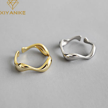 Silver Color  Creative Handmade Rings Irregular Wave Smooth Engagement Jewelry for Women Size 16.5mm Adjustable