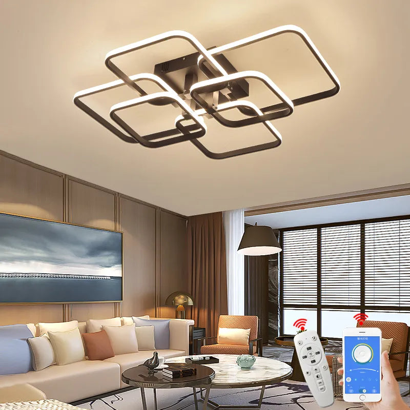 APP RC Square Circel Ringar Taklampor För Vardagsrum Sovrum Hem AC85-265V Modern Led Taklampa lyster plafonnier