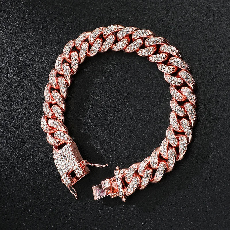 High-Quality  51g Hip Hop Full AAA Stone Bling Iced Out Pave Men's Bracelet Miami Cuban Link Chain Bracelets for Men Jewelry