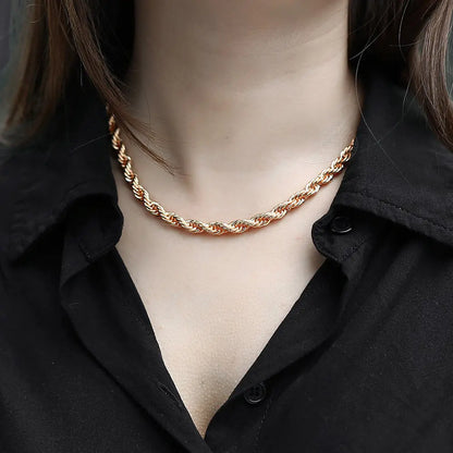 585 Rose Gold Color Women Men's Necklace Foxtail Curb Weaving Rope Snail Link Herringbone Beaded Pearl Chain 50/60cm Jewelry