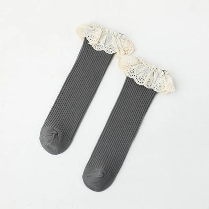 Chaussettes hautes pour bébés filles de 0 à 8 ans, chaussettes longues en coton doux en dentelle, chaussettes princesse à volants, jambières mignonnes pour filles