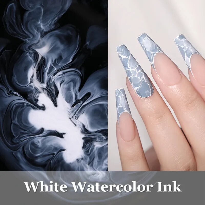 BORN PRETTY Watercolor Nail Ink White Nail Polish Blossoming Effect Nails Art Design Natural Air Dry Nail Art Varnish Manicure