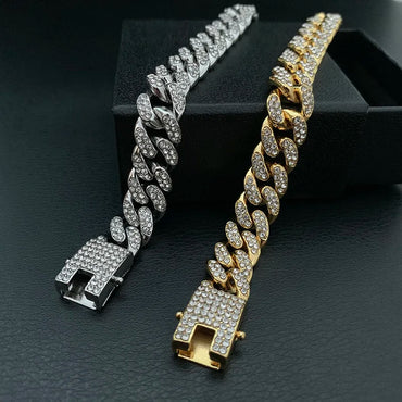 High-Quality  51g Hip Hop Full AAA Stone Bling Iced Out Pave Men's Bracelet Miami Cuban Link Chain Bracelets for Men Jewelry