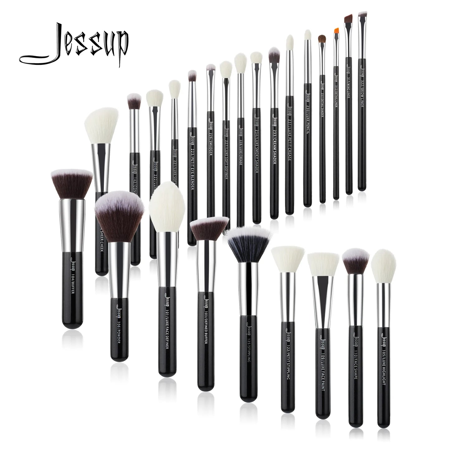 Jessup Professional Makeup Borstar Set 25st Natur-Syntetisk Foundation Powder Ögonskugga Makeup Brush Blushes Svart