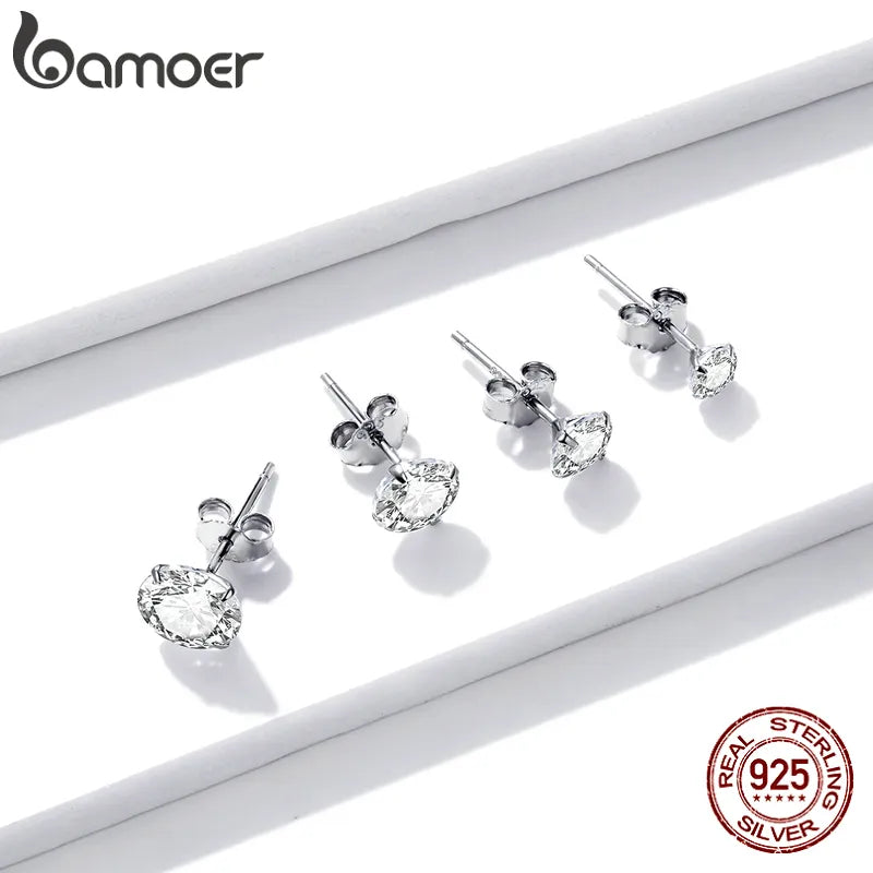 Bamoer – boucles d'oreilles à tige en argent Sterling 925 plaqué platine, rondes, zircone cubique, hypoallergéniques, 4mm, 5mm, 6mm, 7mm, BSE166