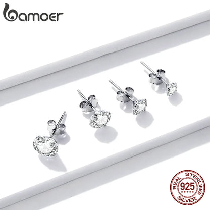 Bamoer – boucles d'oreilles à tige en argent Sterling 925 plaqué platine, rondes, zircone cubique, hypoallergéniques, 4mm, 5mm, 6mm, 7mm, BSE166