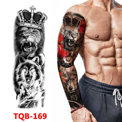 Autocollant de tatouage temporaire imperméable Totem géométrique bras complet grande taille manches Tatoo faux tatouage flash tatouages ​​pour hommes femmes