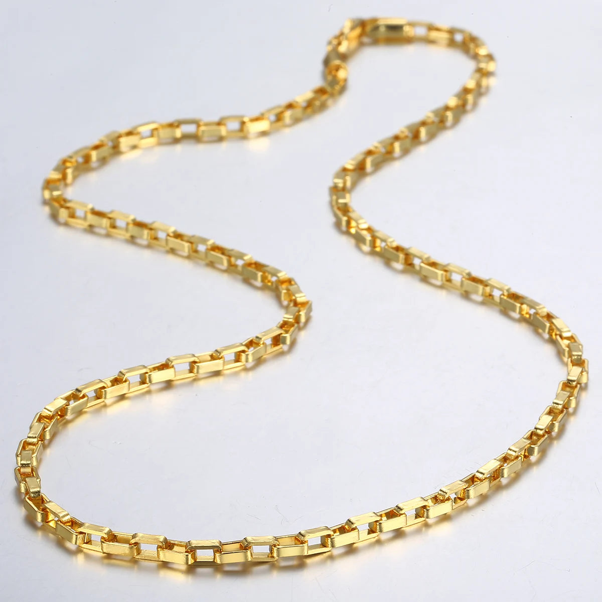 Trendsmax Men's Necklace Gold Color Geometric Open Box Link Chain Male Jewelry Gifts 3mm KGN376