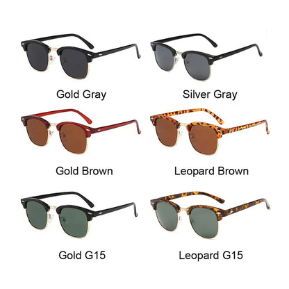 Half Frame Polarized Sunglasses Man Woman Luxury Brand Designer Sun Glasses Male Retro Rivet Mirror Eyewear Metal Gafas De Sol