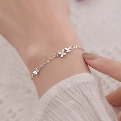 VENTFILLE 925 Sterling Silver Diamond-Studded Butterfly Bracelet Women's Fashion Temperament Flower Adjustable Bracelet