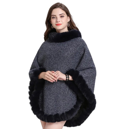 10 Colors Velvet Warm Pullover Cloak Winter Hole Faux Rabbit Fur  Street Wear Women Capes Solid Poncho Knitted O Neck Loose Coat