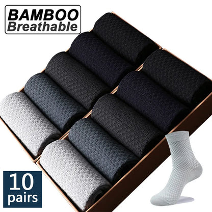 Haute qualité 10 paires/lot hommes chaussettes en Fiber de bambou hommes respirant Compression longues chaussettes affaires décontracté mâle grande taille 38-45