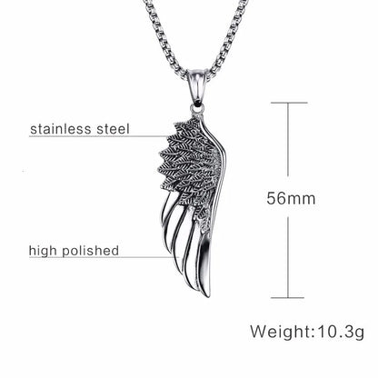 Men Pendant Necklaces, Gothic Vintage Angel Wings Feather Pendant Stainless Steel Necklaces.