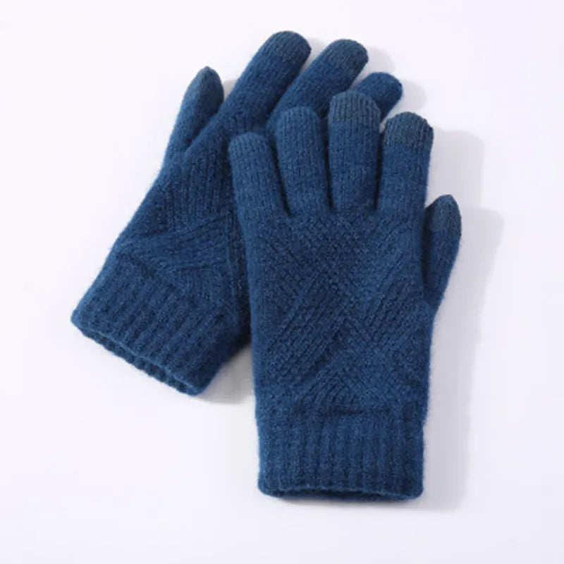 Female Winter Warm Knitted Full Finger Gloves Men Solid Woolen Touch Screen Mittens Women Thick Warm Cycling Driving Gloves