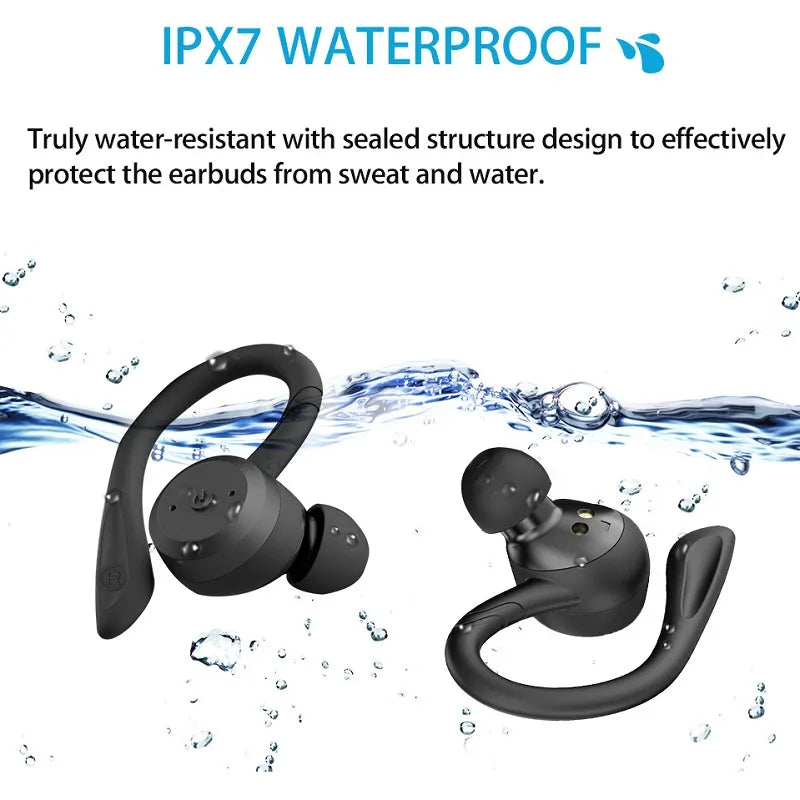 Écouteurs Bluetooth étanches, 20 heures de temps de jeu, natation, casque d'écoute sans fil, double usage, pour Sport, TWS Ipx7, stéréo