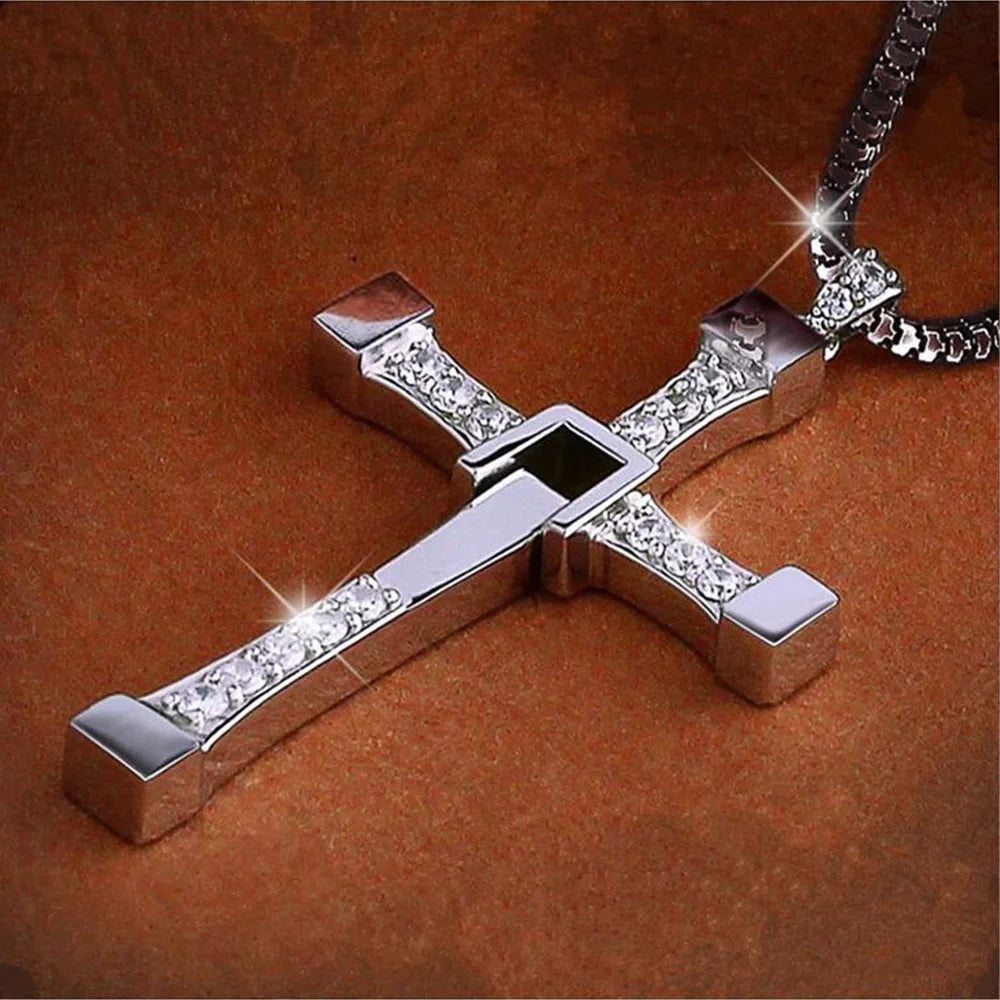 Hot Sell The Movie Fast and Furious Pendant Dominic Toretto Cross Men's Necklace Pendants For Men Jewelry Crystal Necklace Gift