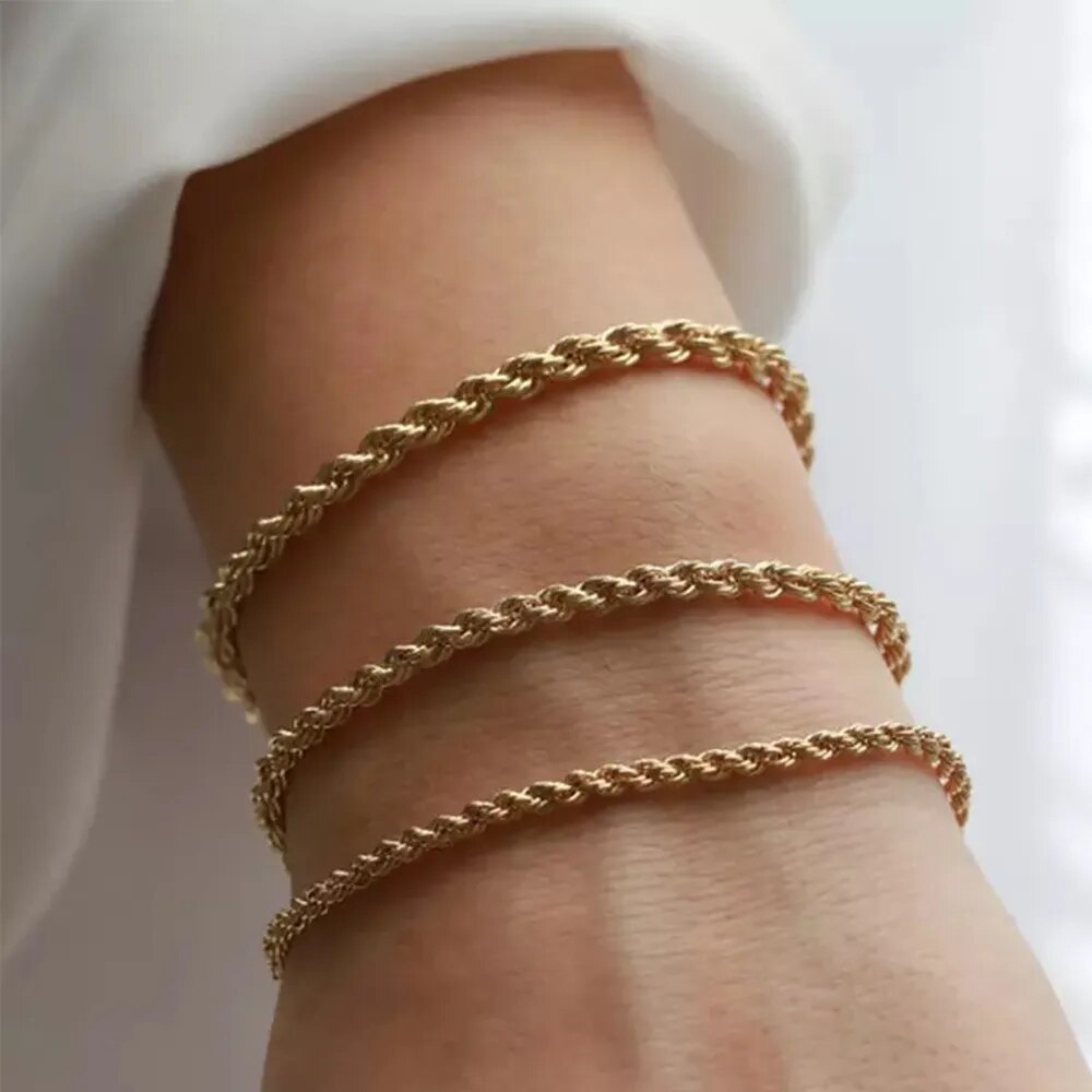 eManco Twisted  Rope Chian Bracelet for Woman Hip Hop Punk 4MM Gold Color Stainless Steel Gold Color Necklace Fashion Jewelry