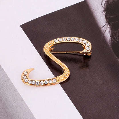 Women Men A-Z Letter Brooch Rhinestones Crystal Silver Color English Alphabet Metal Pins Cute Jewelry Accessories