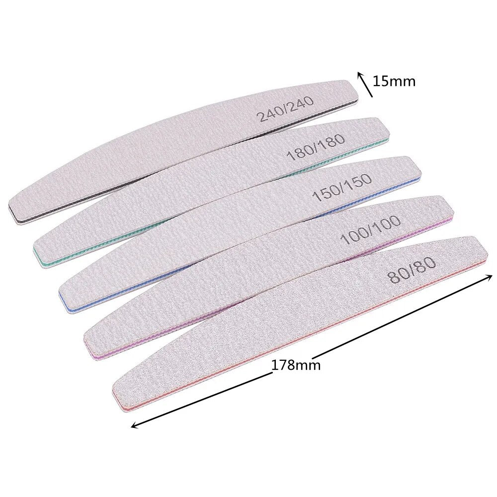 3/5/10Pcs Professional Nail File 100/180 Sandpaper Strong Thick Nail Files Sanding Half Moon Lime nail accessories and Tools