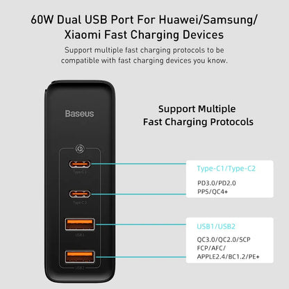 Baseus GaN Laddare 100W USB Typ C PD Snabbladdare med Snabbladdning 4.0 3.0 USB Telefonladdare För MacBook Laptop iPhone 15 14