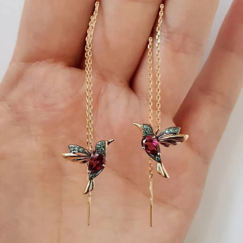 New Unique Little Bird Drop Long Hanging Hummingbird  Earrings For Women Elegant Girl Tassel Crystal Pendant Earring Jewelry