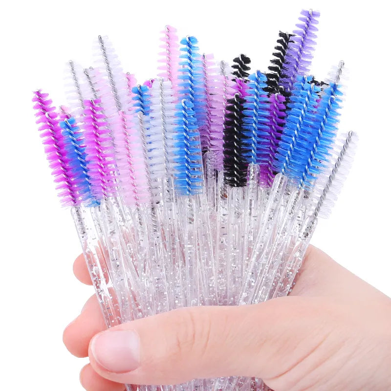 50Pcs Makeup brushes Disposable Crystal Eyebrow brush Diamond Handle Mascara Wand Applicator Eye Lashes Eyelash Extension Tool