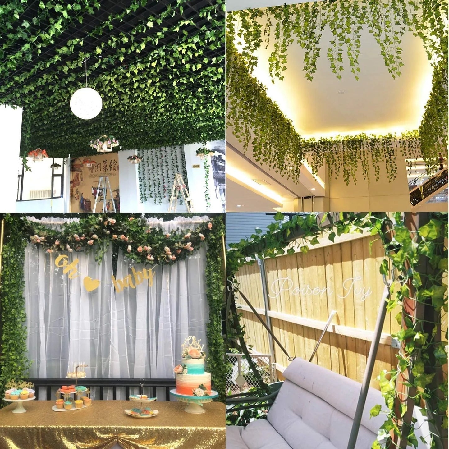 Guirlande de feuilles de lierre artificielles suspendues en soie verte, 240cm, 1 pièce, plantes de vigne, feuilles de raisin, décoration de maison, salle de bain, décor de fête de jardin