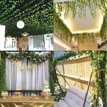 240cm Green Silk Artificial Hanging Ivy Leaf Garland Plants Vine Grape Leaves 1Pcs Home Bathroom Decoration Garden Party Decor