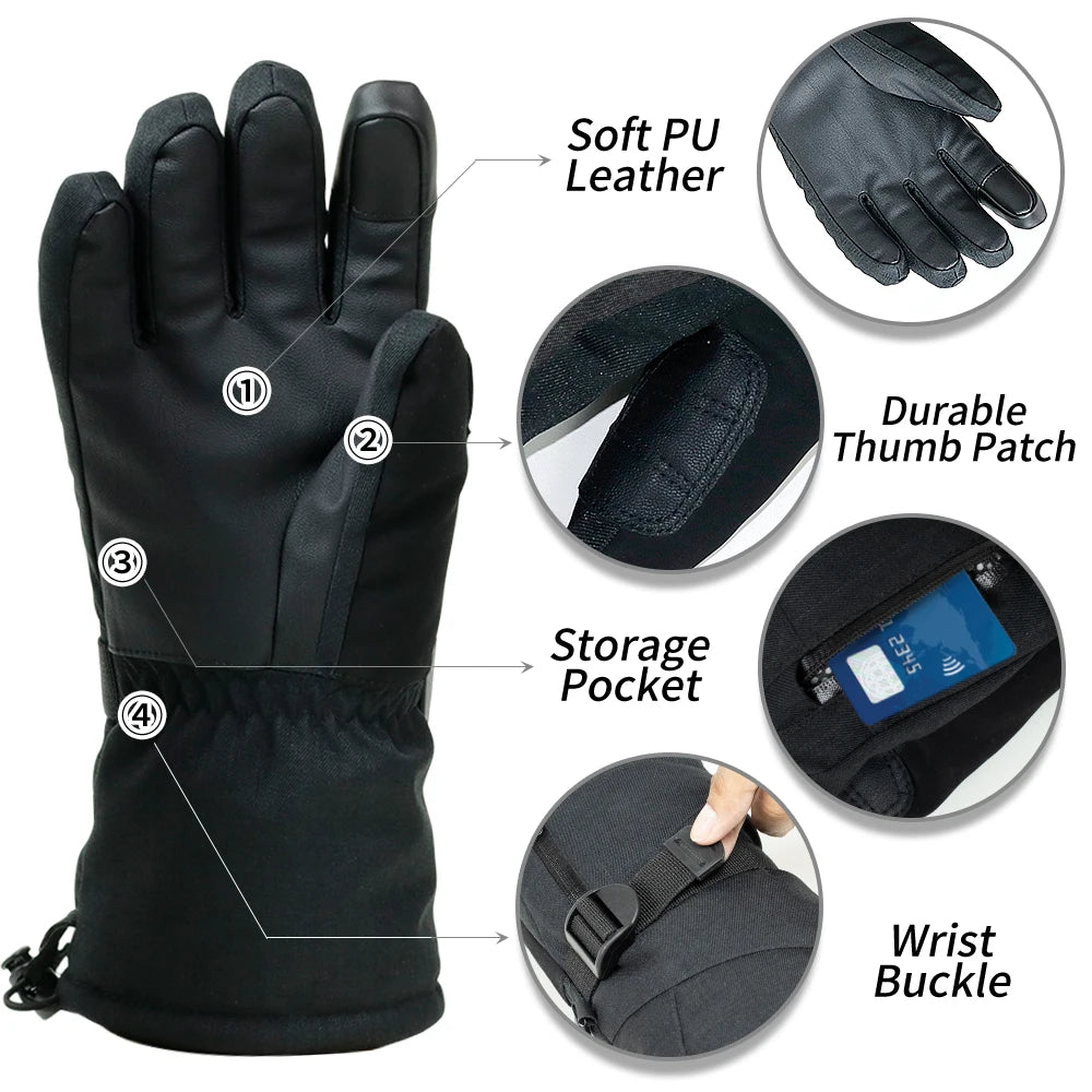 Ski Gloves Waterproof Gloves with Touchscreen Function Thermal Snowboard Gloves Warm Motorcycle Snow Gloves Men Women