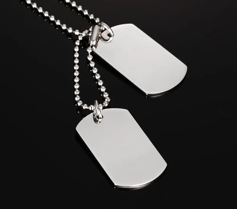 Stainless Steel Double Dog Tag Necklace Pendant ID Men 24" Chain