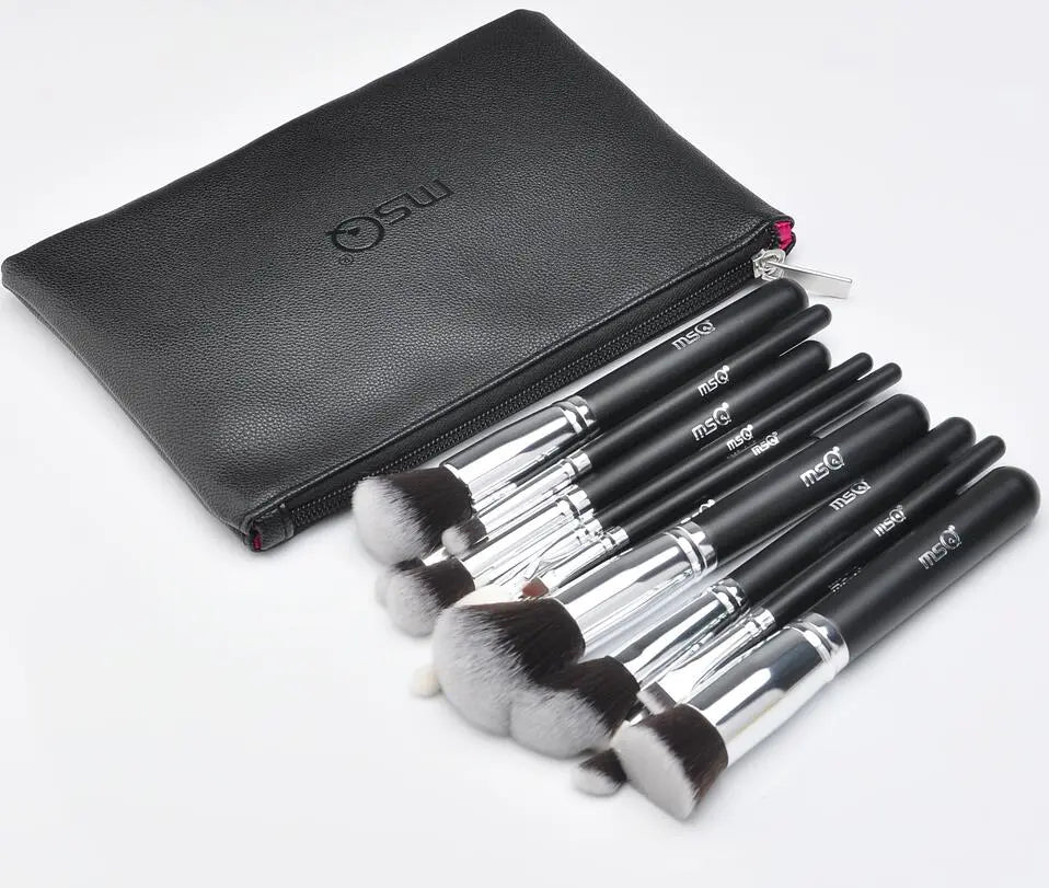 MSQ Professional 15pcs Makeup Brushes Set Powder Foundation Eyeshadow Make Up Brush Kit Cosmetics Synthetic Hair PU Leather Case