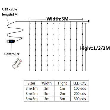 3M LED USB/Batteri Gardin Sträng Fairy Lights Julgirland Fjärrkontroll för nyår Fest Trädgård Hem Bröllopsdekoration