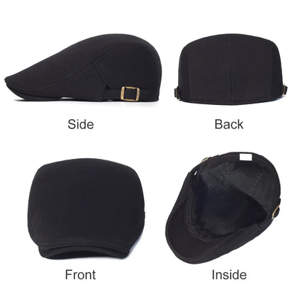 Cotton Adjustable Newsboy Caps Men Woman Casual Beret Flat Ivy Cap Soft Solid Color Driving Cabbie Hat Unisex Black Gray Hats