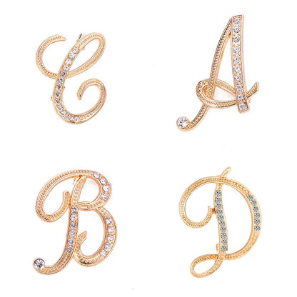 Women Men A-Z Letter Brooch Rhinestones Crystal Silver Color English Alphabet Metal Pins Cute Jewelry Accessories